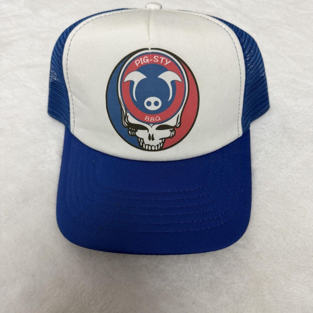 Pig-Sty BBQ Hat Cap Snapback Mens One Size Blue Trucker Mesh Skull Adjustable